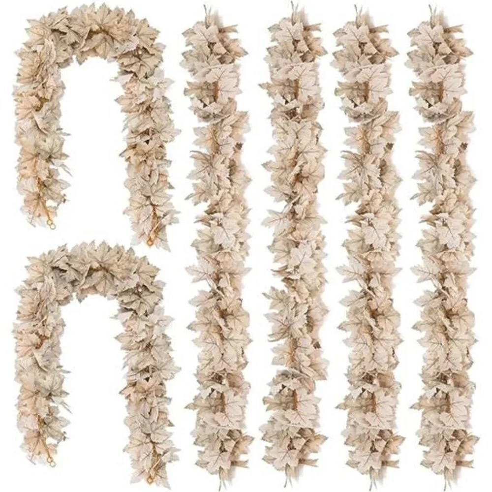 6PCS Beige Fall Maple Leaves Garland, 5.6Ft Artificial Maple Leaf Autumn